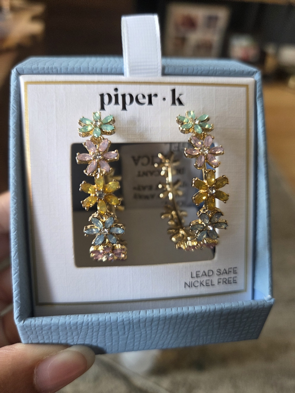 Piper Multicolor Floral Hoop Earrings - Pastel Gold